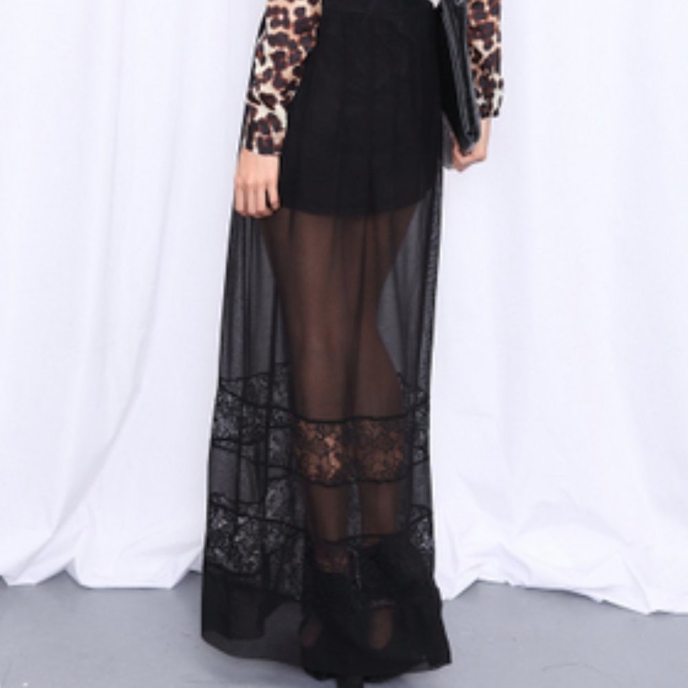 Black lace maxi skirt